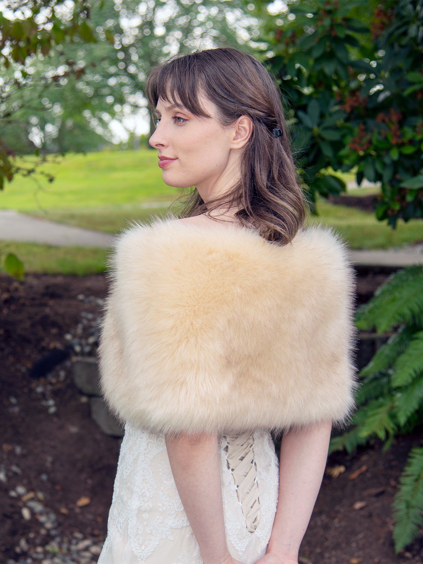 Champagne faux fur wrap bridal shawl wedding stole