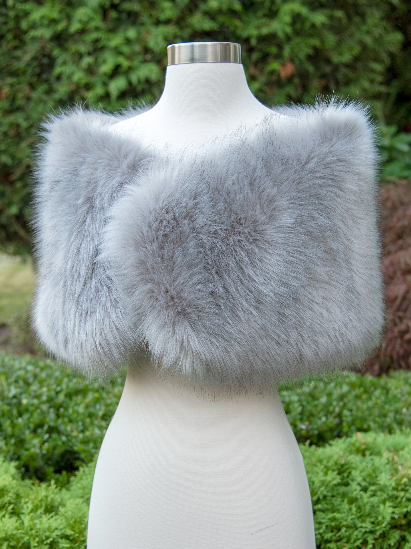 Gray faux fur wrap bridal shawl