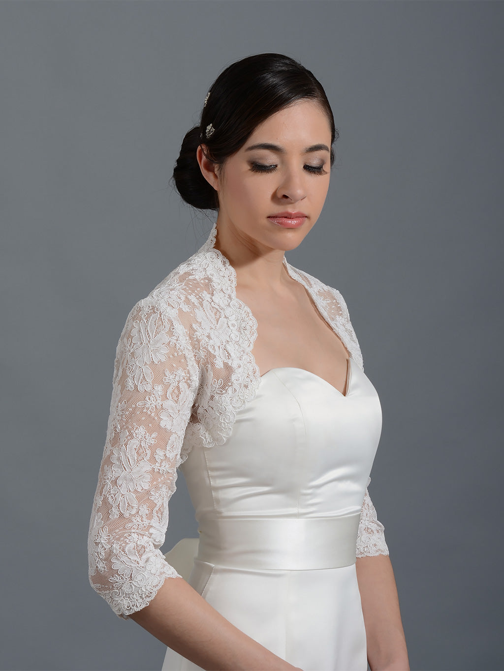 lace bolero jackets for wedding dresses 3/4 sleeve ivory bridal jacket, Small Large size normally fits US size 10 Wedding Dress Sleeves & Wedding