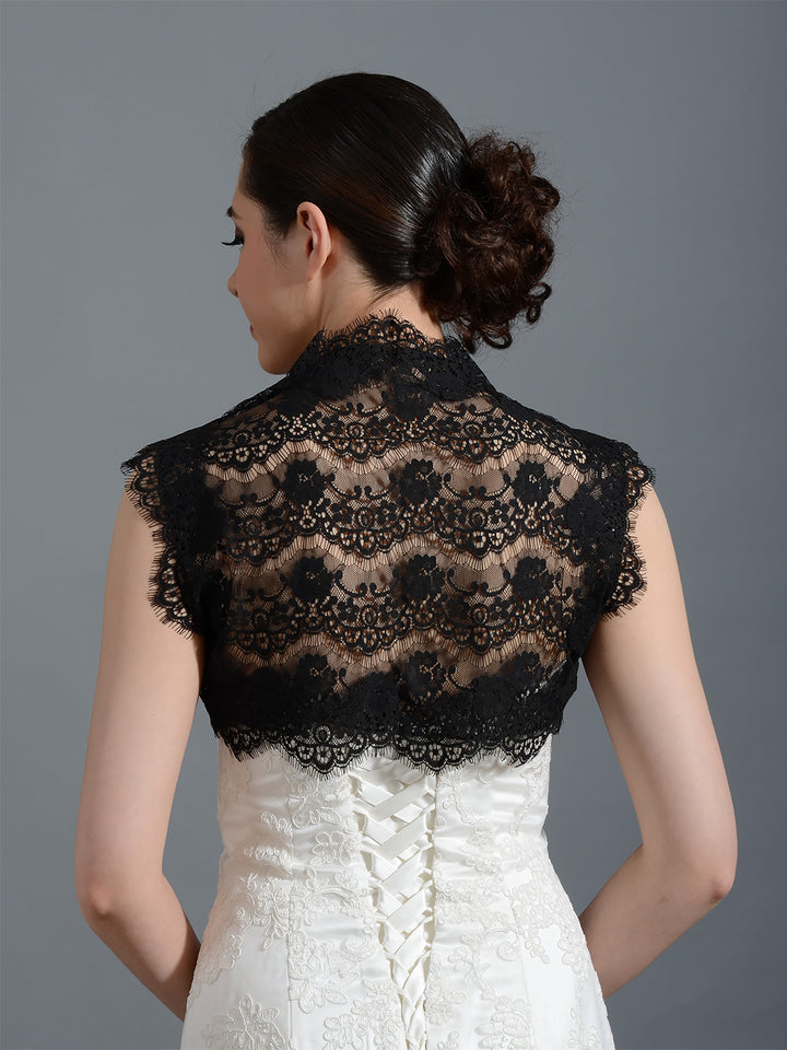 Black sleeveless bridal lace bolero jacket