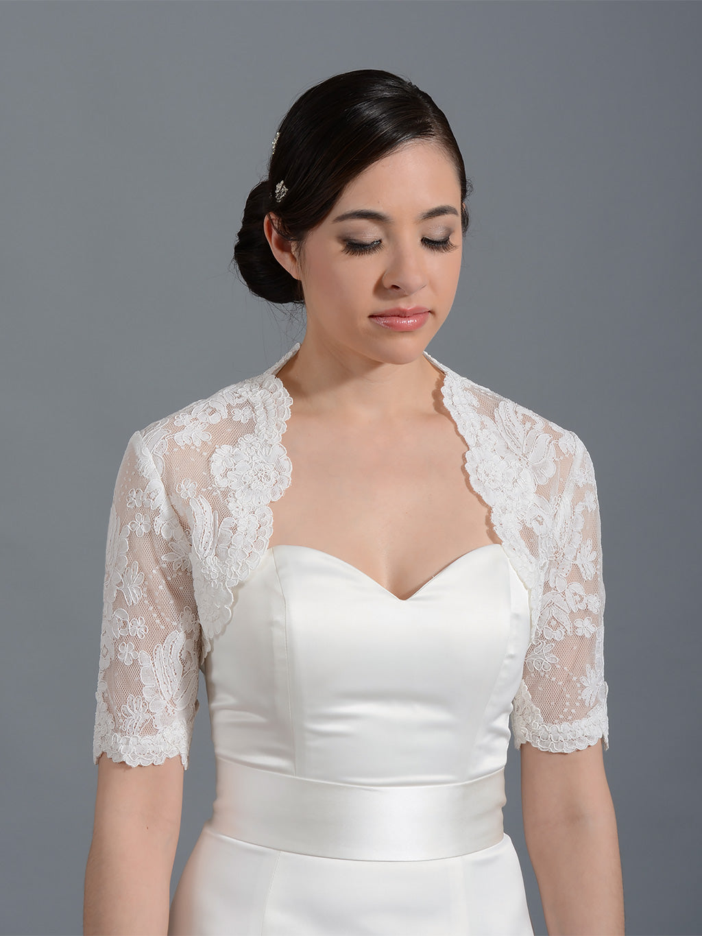 Elbow sleeve bridal alencon lace bolero jacket