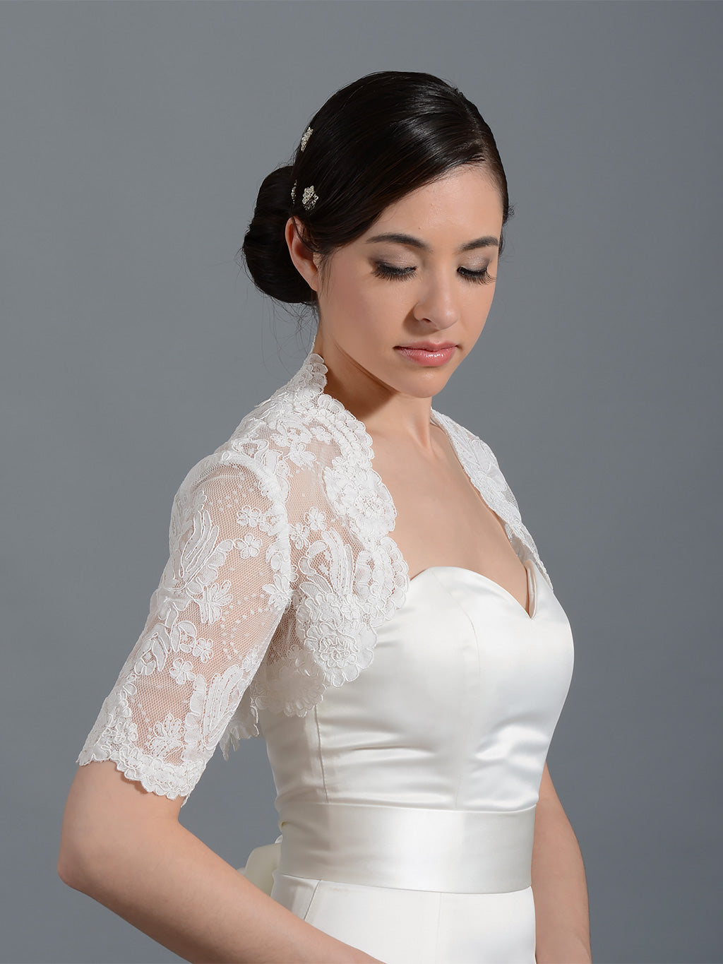 Elbow sleeve bridal alencon lace bolero jacket