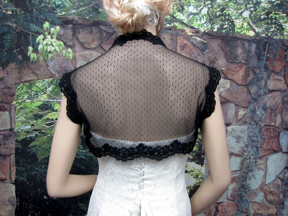 Black sleeveless bridal dot lace wedding bolero jacket