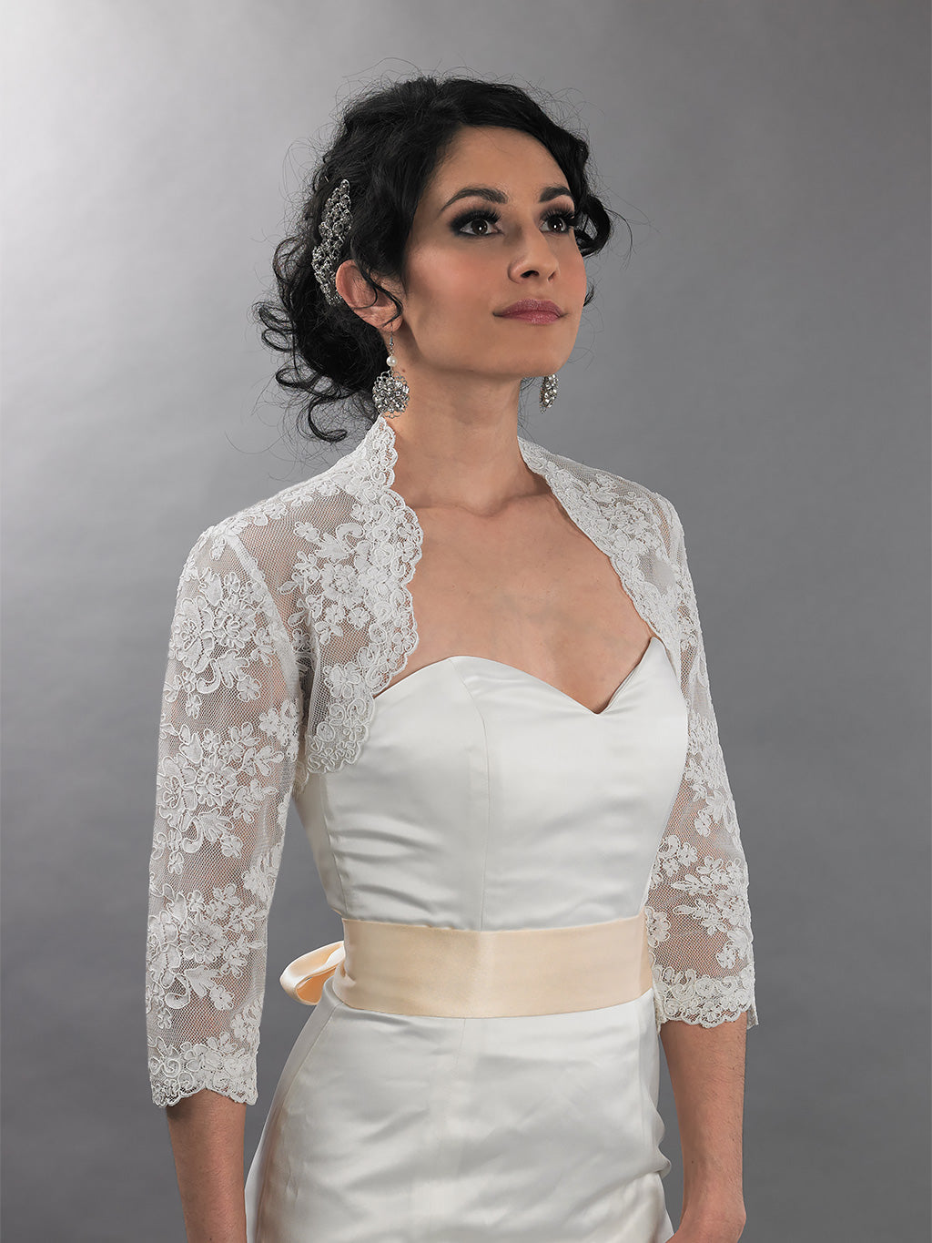 3/4 sleeve alencon lace bolero with keyhole back