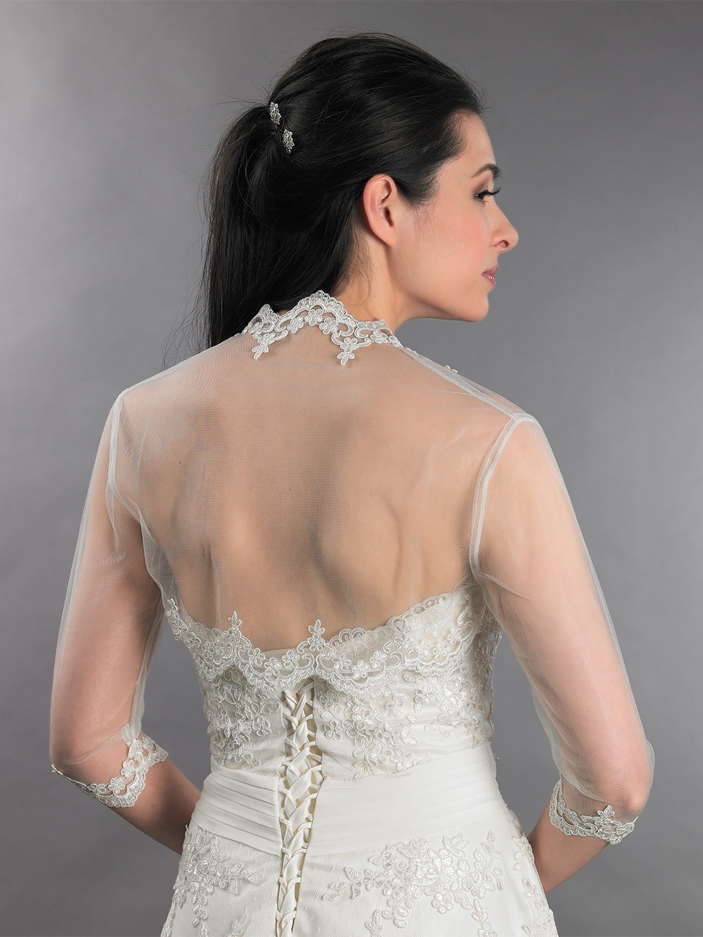 3/4 sleeve bridal lace bolero jacket