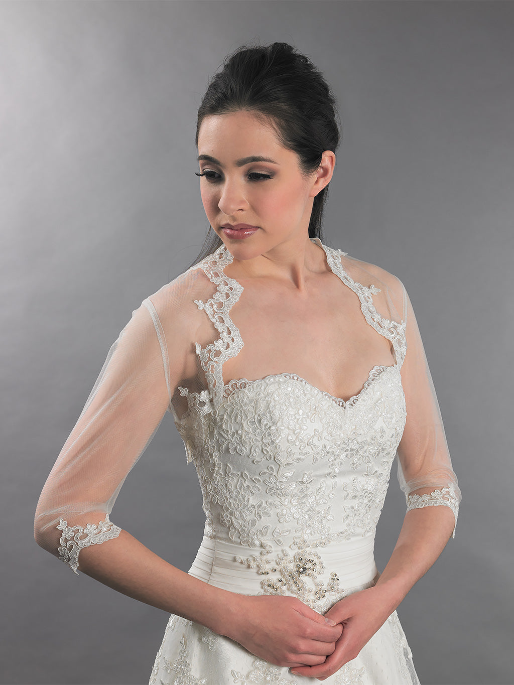 3/4 sleeve bridal lace bolero jacket