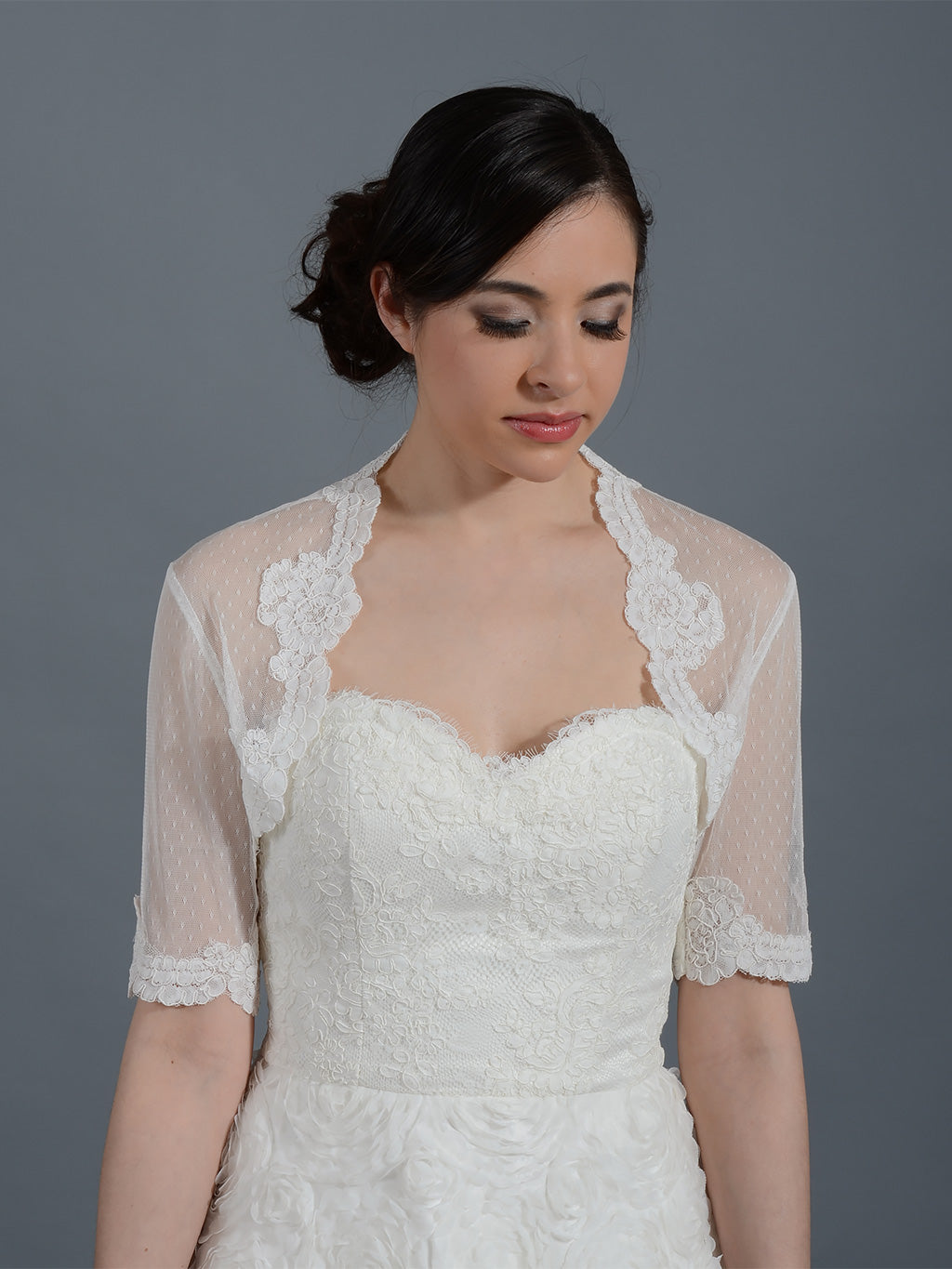 Ivory bridal dot lace wedding bolero jacket