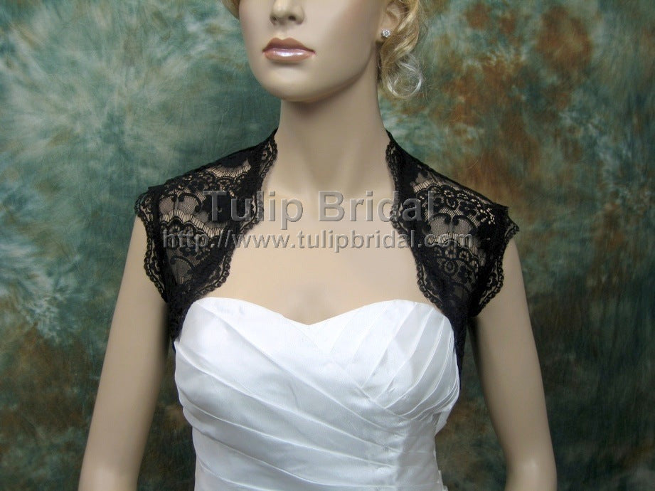 Black sleeveless bridal lace bolero jacket