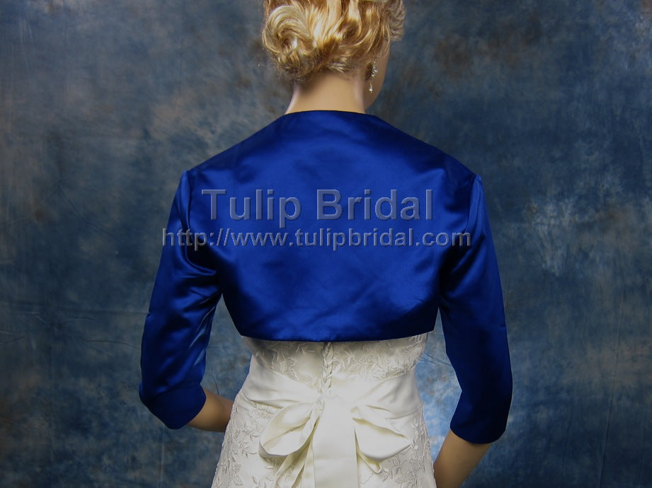 Blue 3/4 sleeve wedding satin bolero jacket