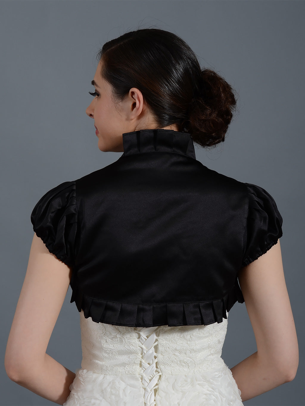 Black short sleeve wedding satin bolero jacket