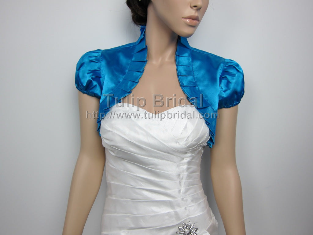 Bright Blue sleeve wedding satin bolero jacket