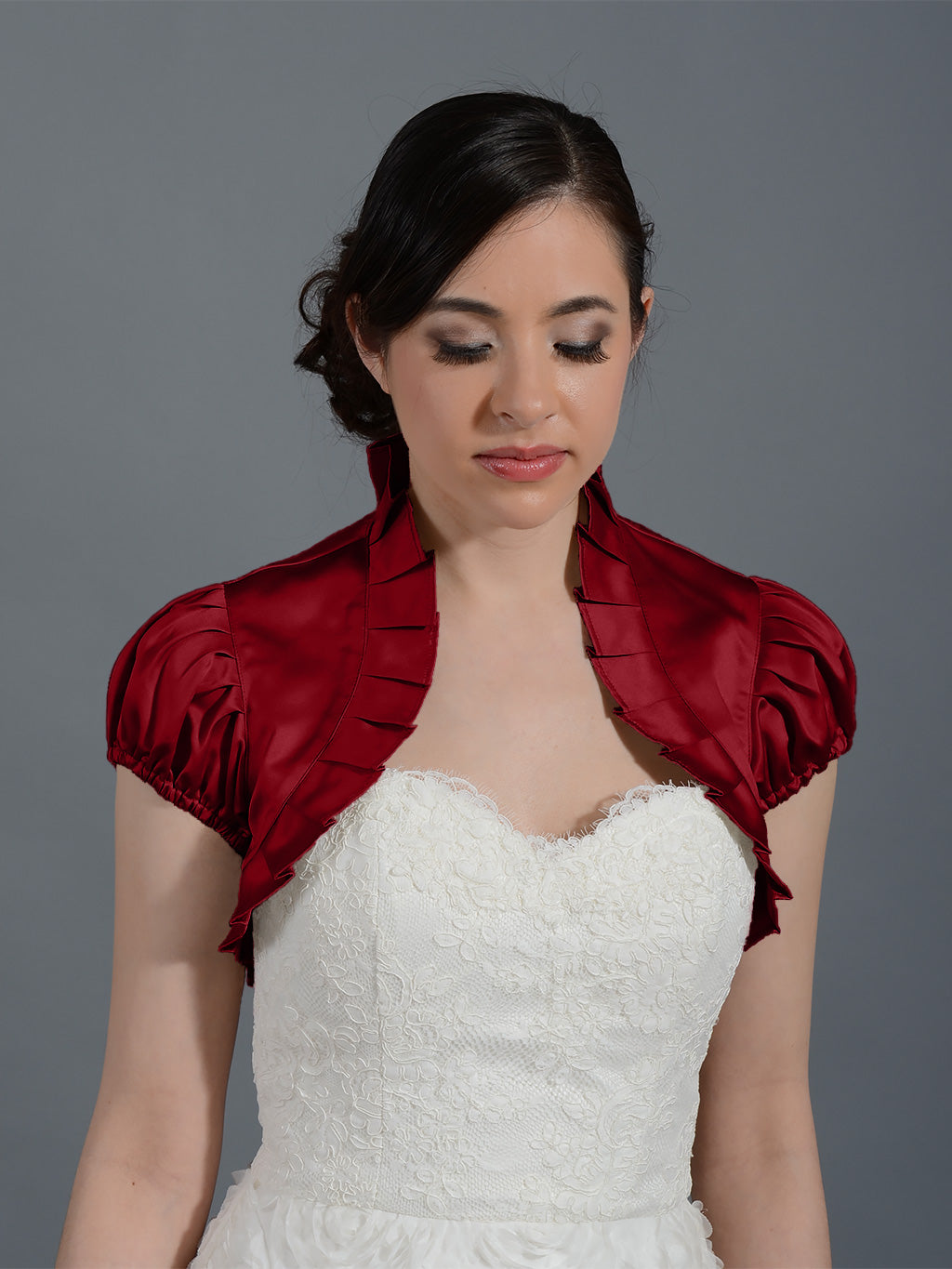 Wine Red short sleeve wedding satin bolero jacket – Tulip Bridal