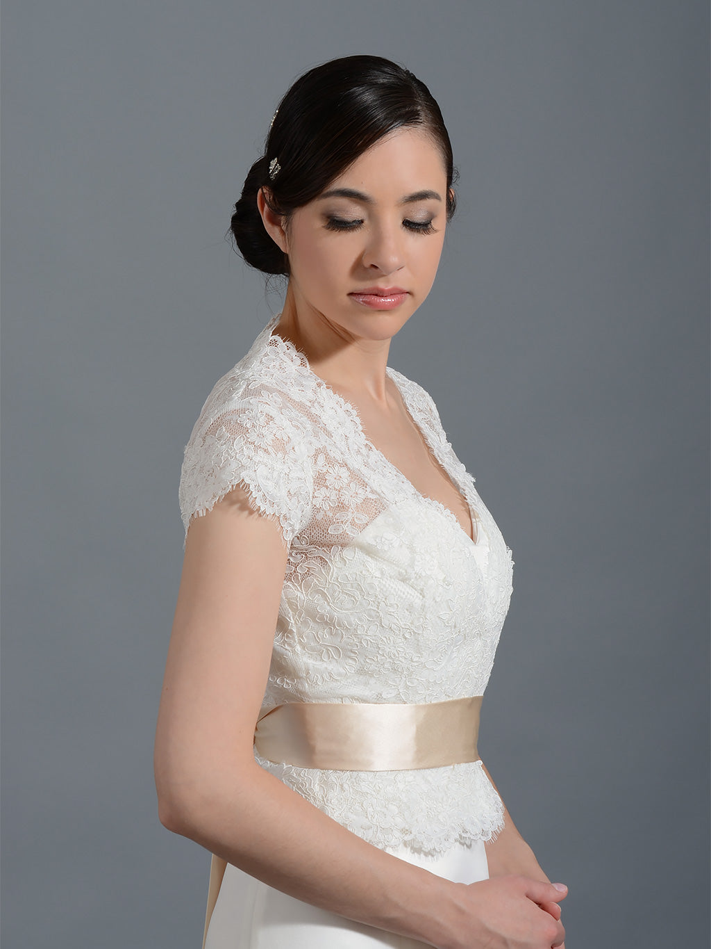 Front open Ivory Alencon Lace Wedding jacket Bridal Bolero WJ001