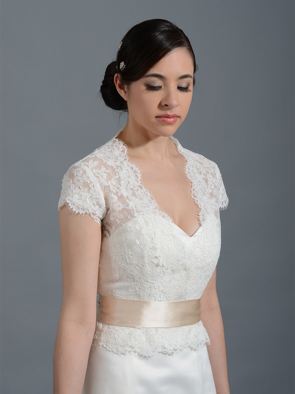 Front open Ivory Alencon Lace Wedding jacket Bridal Bolero WJ001