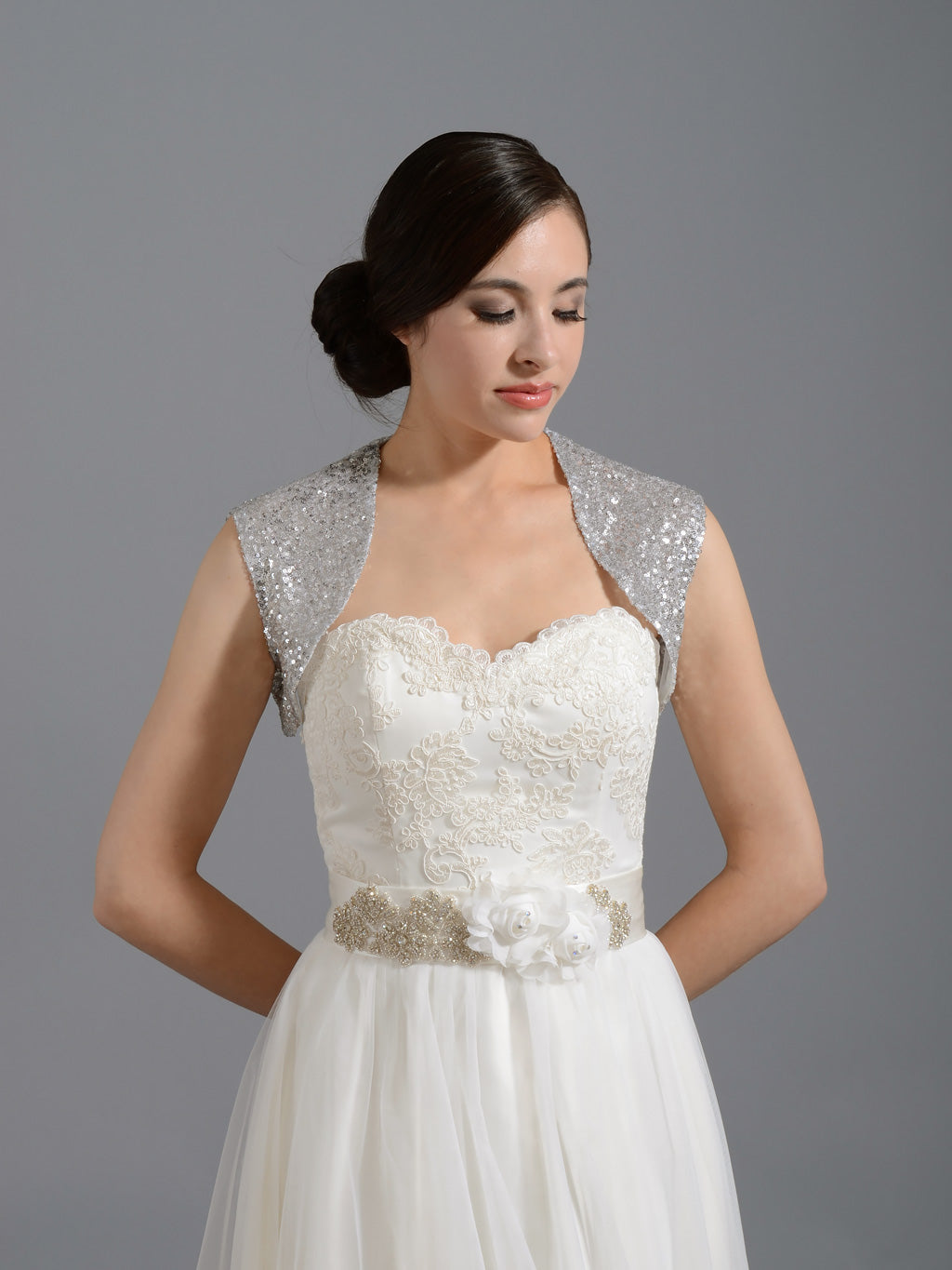 Sequin silver wedding bolero jacket