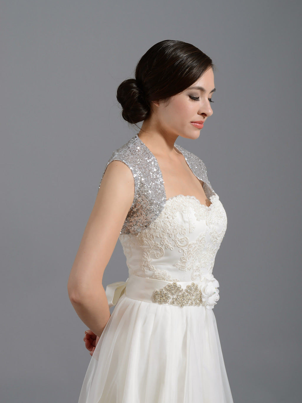 Sequin silver wedding bolero jacket