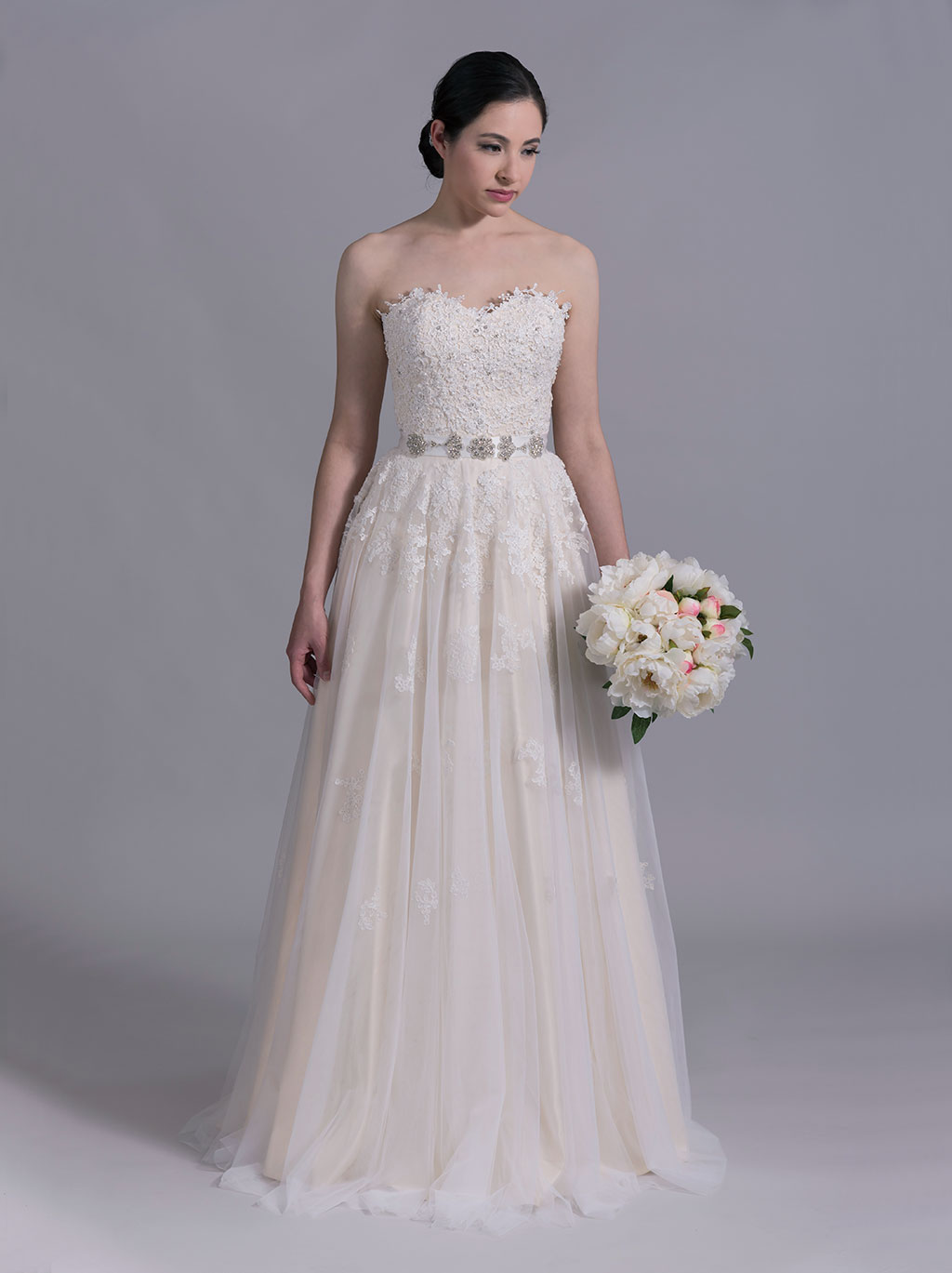 Strapless lace wedding dress in champagne 4015, 4 Strapless lace wedding dress in champagne 4015, 4