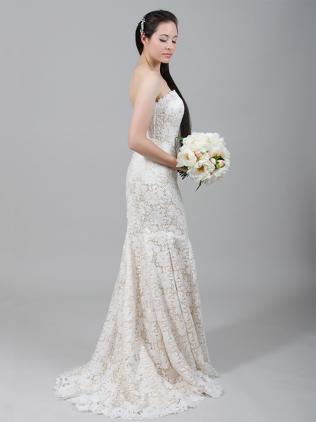 Champagne strapless lace wedding dress with venice lace 4023, 4 Champagne strapless lace wedding dress with venice lace 4023, 4