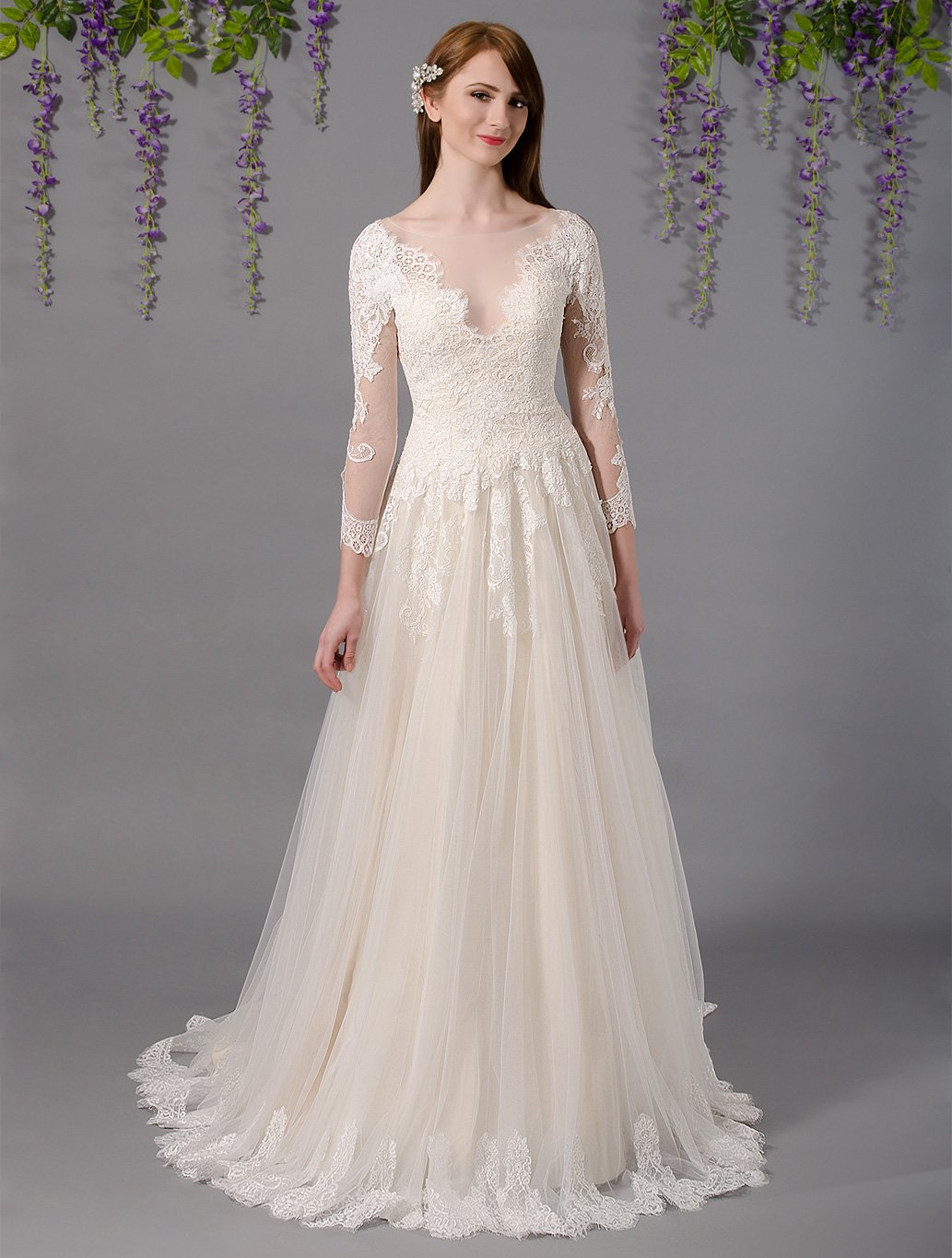 Long Sleeve Lace Wedding Dress with Alencon Lace 4031 Long Sleeve Lace Wedding Dress with Alencon Lace 4031