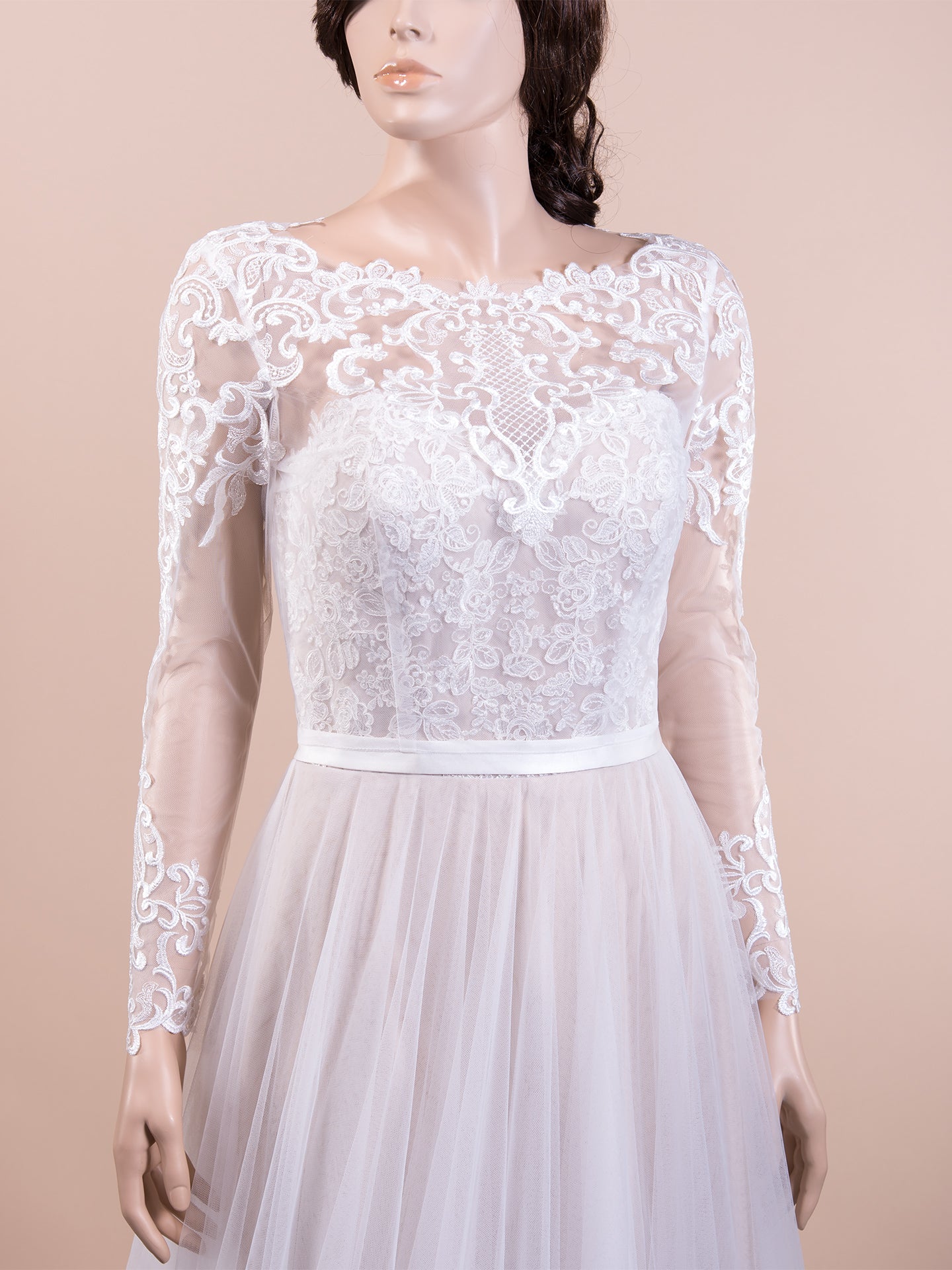 Ivory long sleeve embroidered lace wedding dress topper