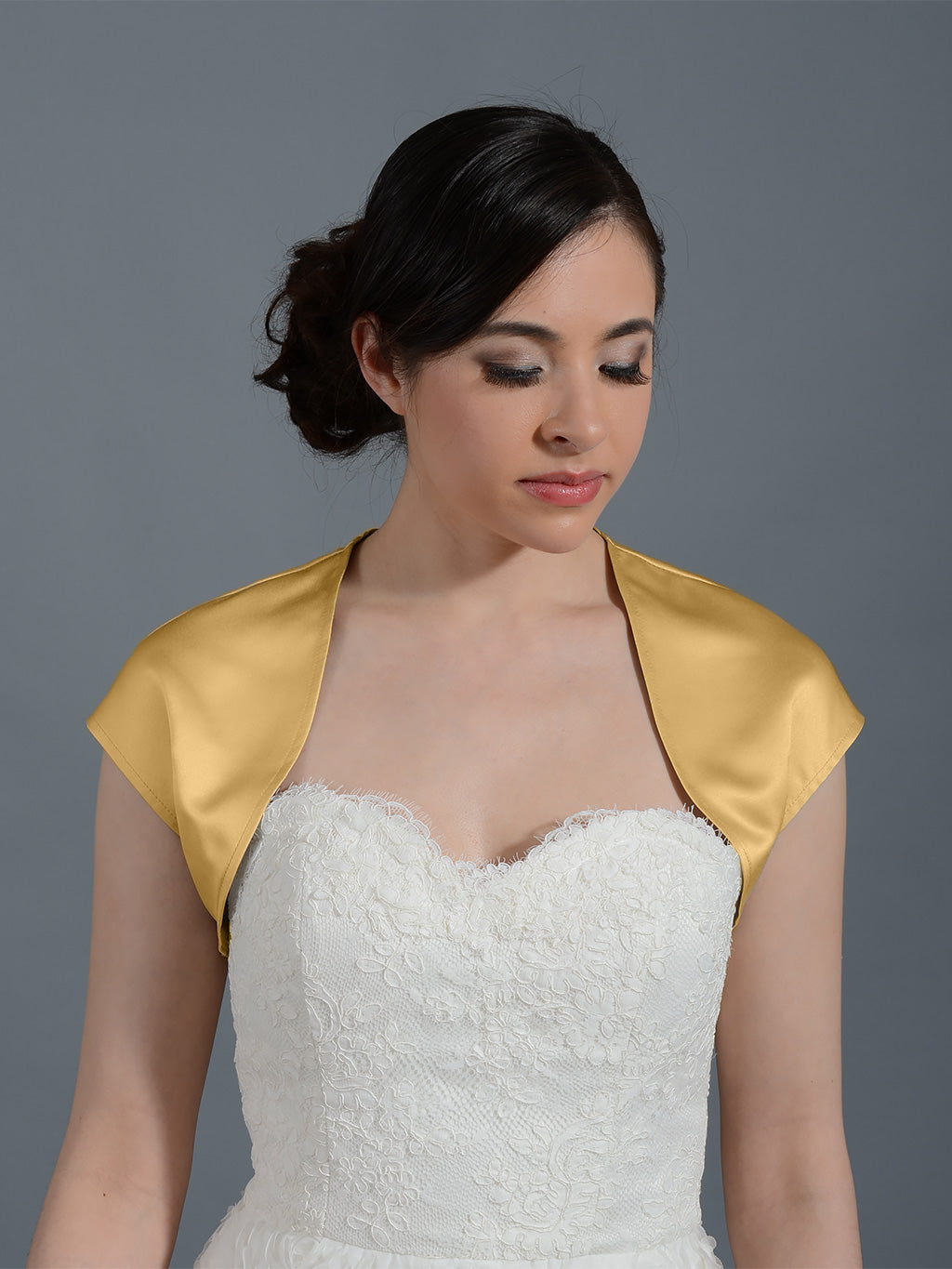 Gold sleeveless satin wedding bolero jacket