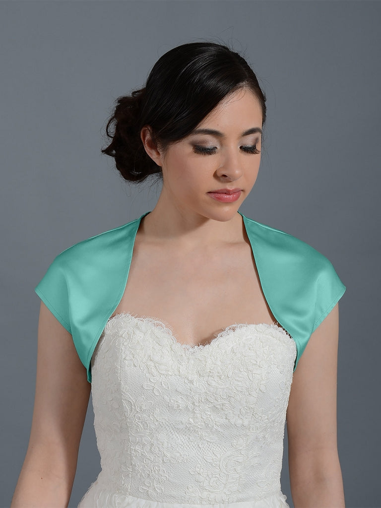Pale Turquoise sleeveless satin wedding bolero jacket