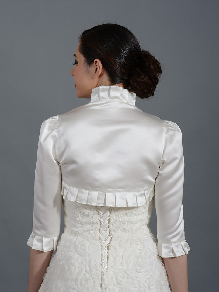3/4 sleeve satin bolero wedding jacket