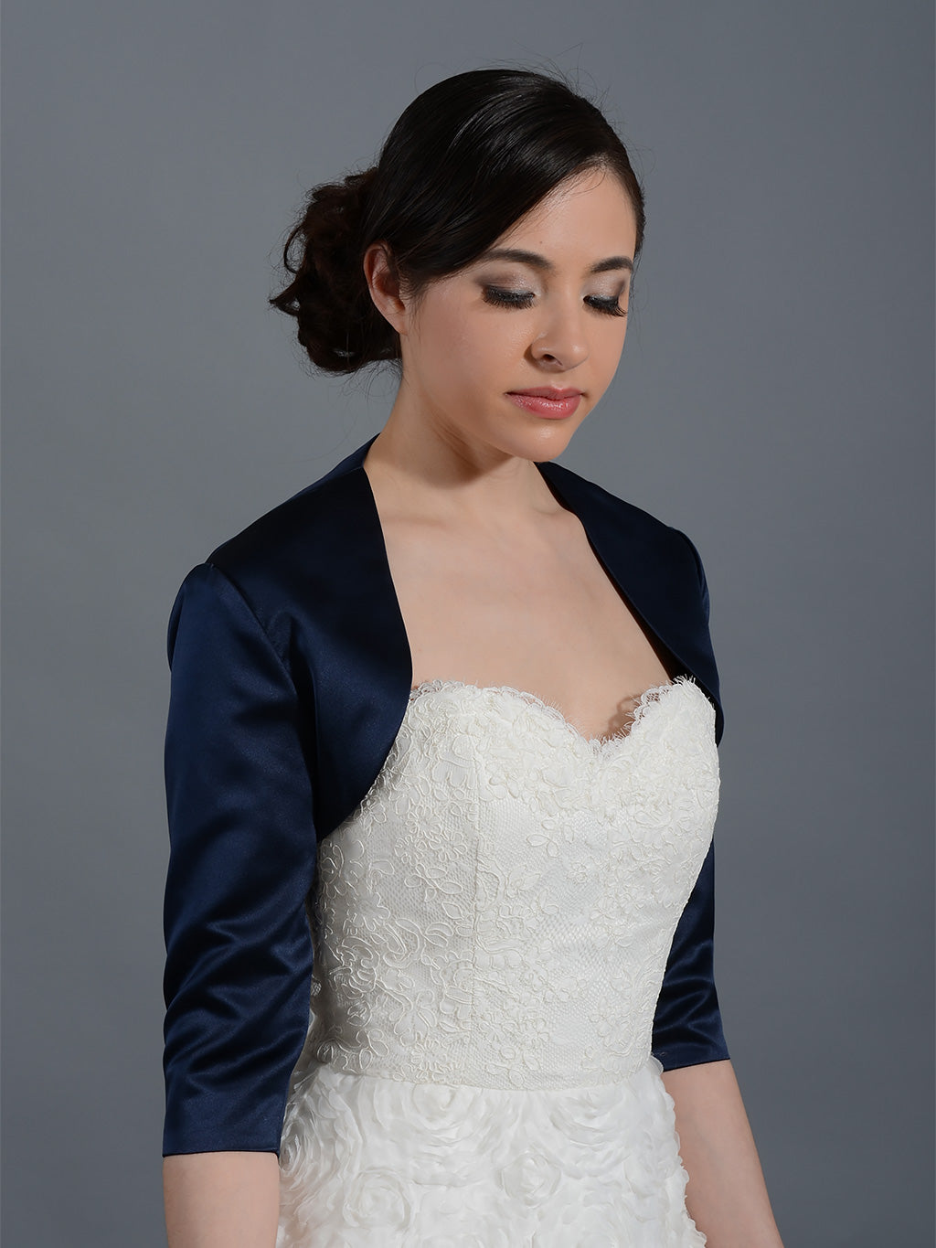 navy blue shrugs and boleros for evening dresses IMEKIS Women Vintage 3/4 Bell Sleeve Bolero Shrug Elegant Open Front Cropped Cardigan For Evening Formal Dress Navy Blue XX-Large at Amazon Women's Clothing store