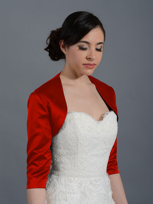 Red 3/4 sleeve wedding satin bolero jacket