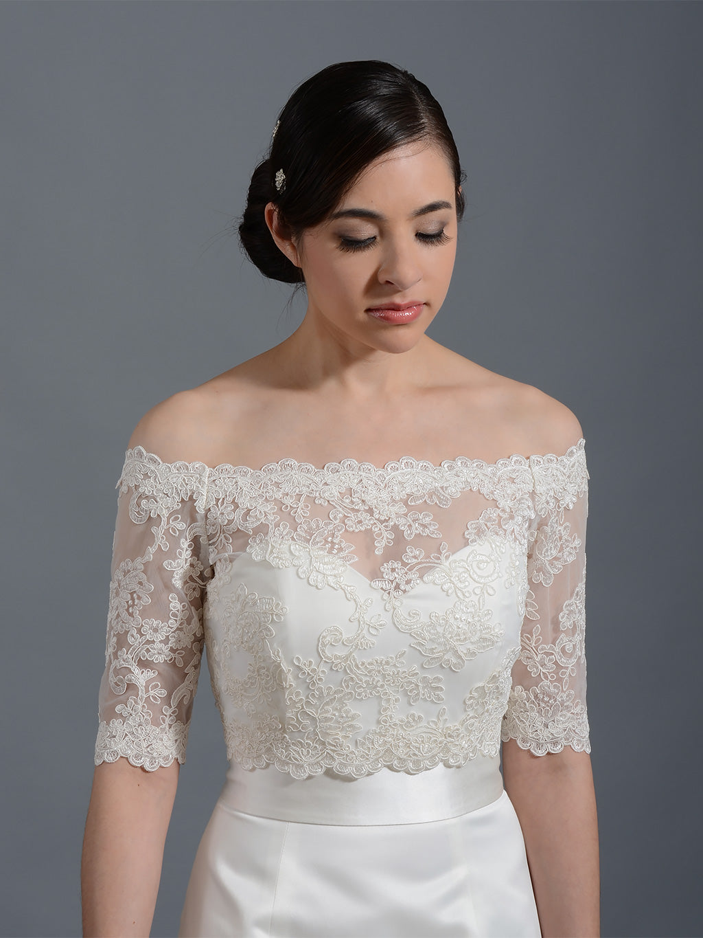Off-Shoulder Lace Bolero Wedding jacket Wedding dress topper, Ivory / Small Off-Shoulder Lace Bolero Wedding jacket Wedding dress topper, Ivory / Small