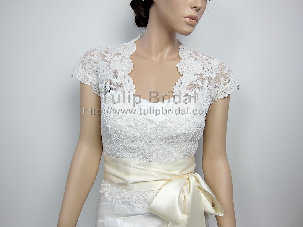 Front open Ivory Alencon Lace Wedding jacket