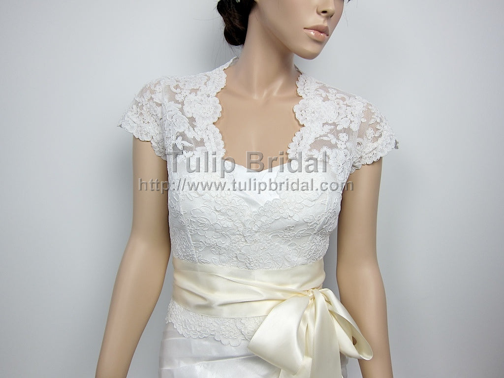 Front open Ivory Alencon Lace Wedding jacket