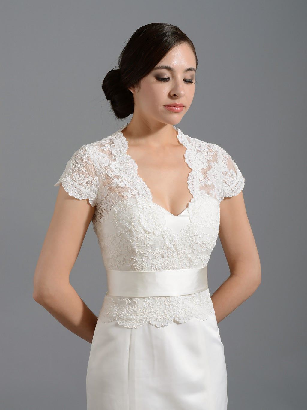 Front open Ivory Alencon Lace Wedding jacket