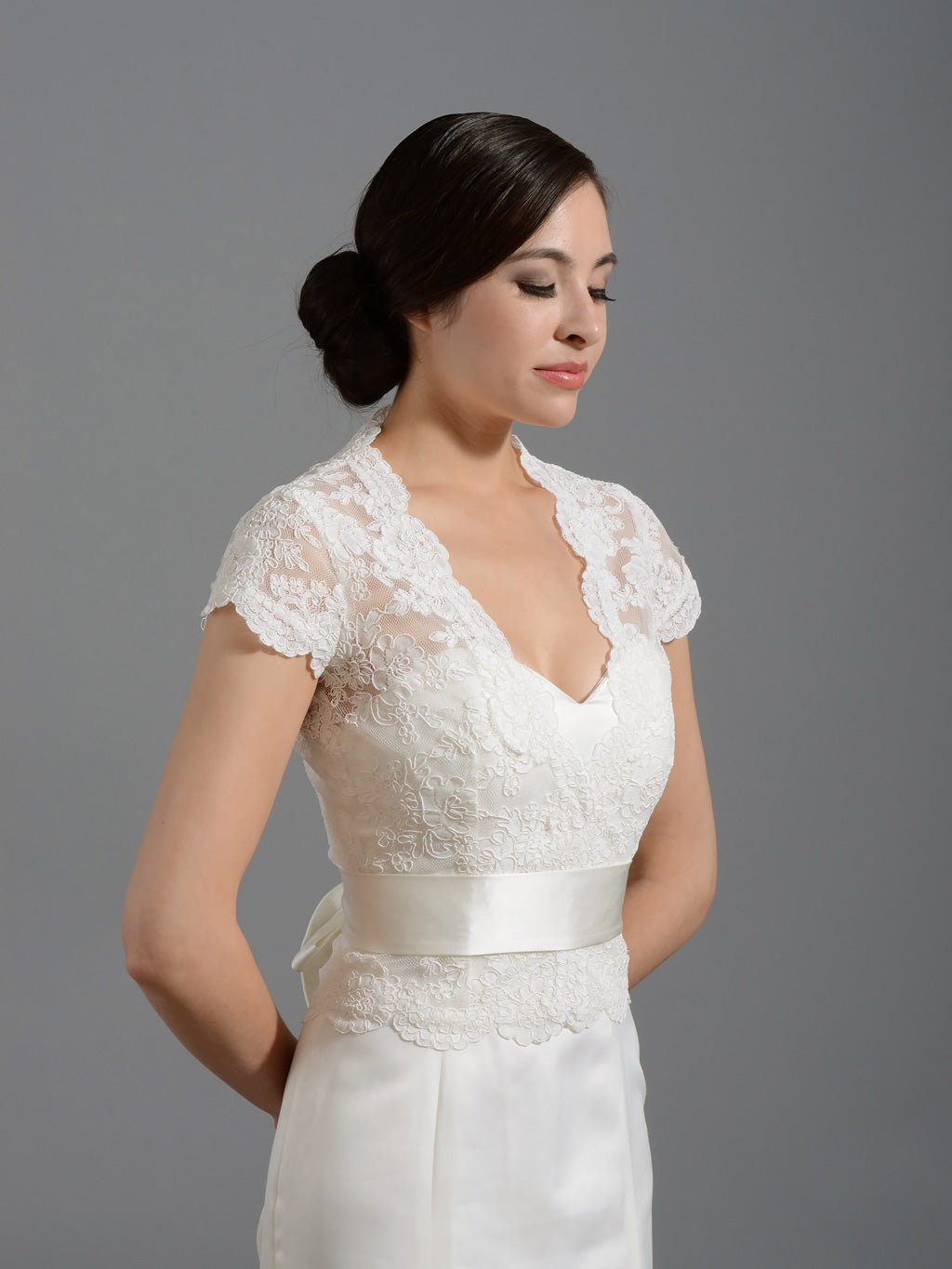 Front open Ivory Alencon Lace Wedding jacket