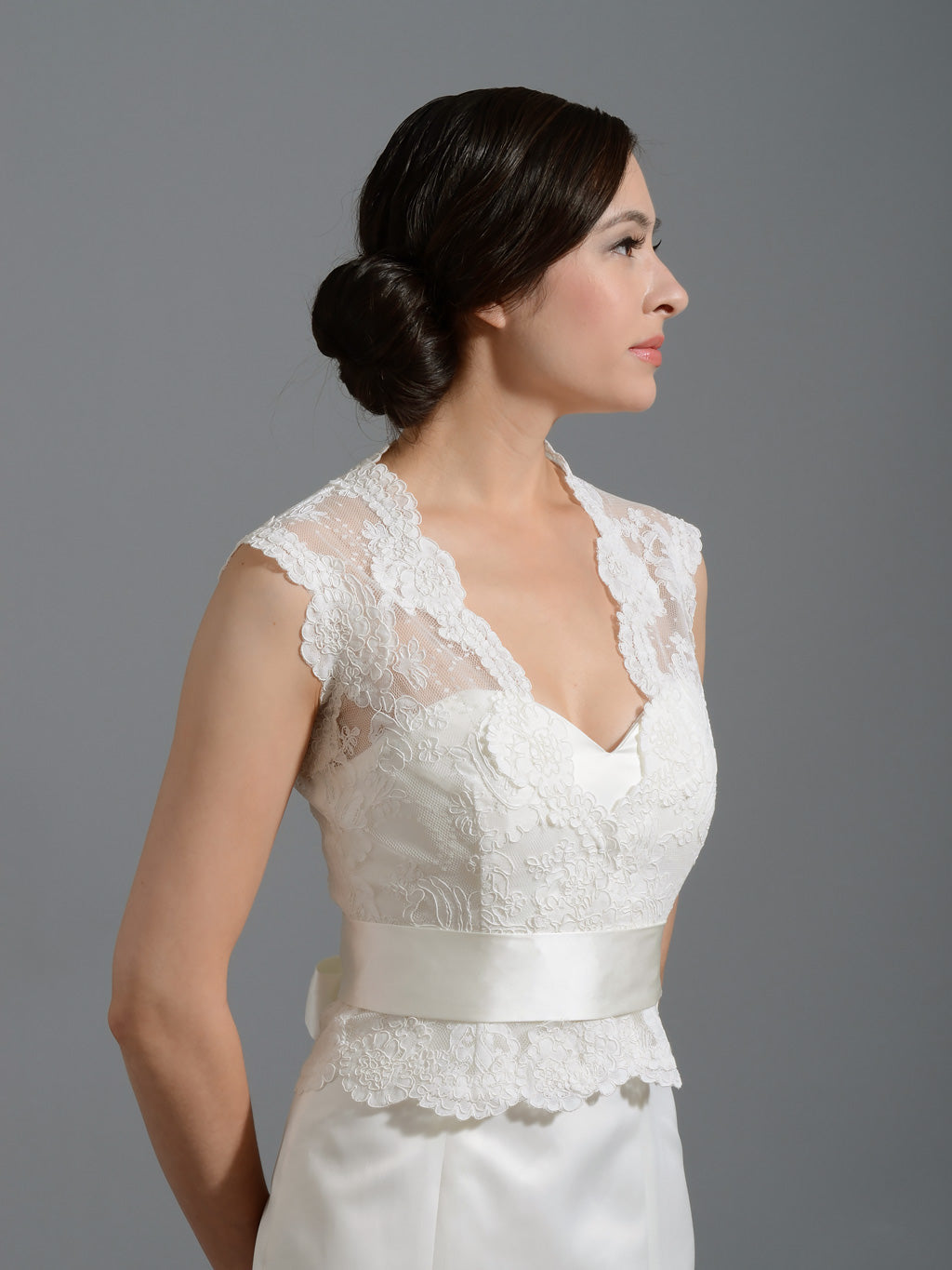 Front open Ivory Alencon Lace Wedding jacket WJ015