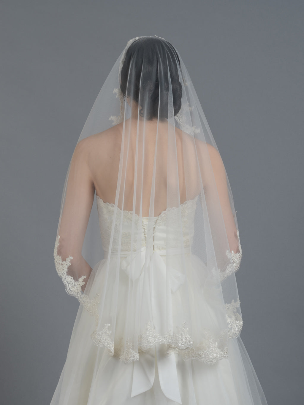 Bridal Mantilla veil elbow alencon lace V027e white/ivory
