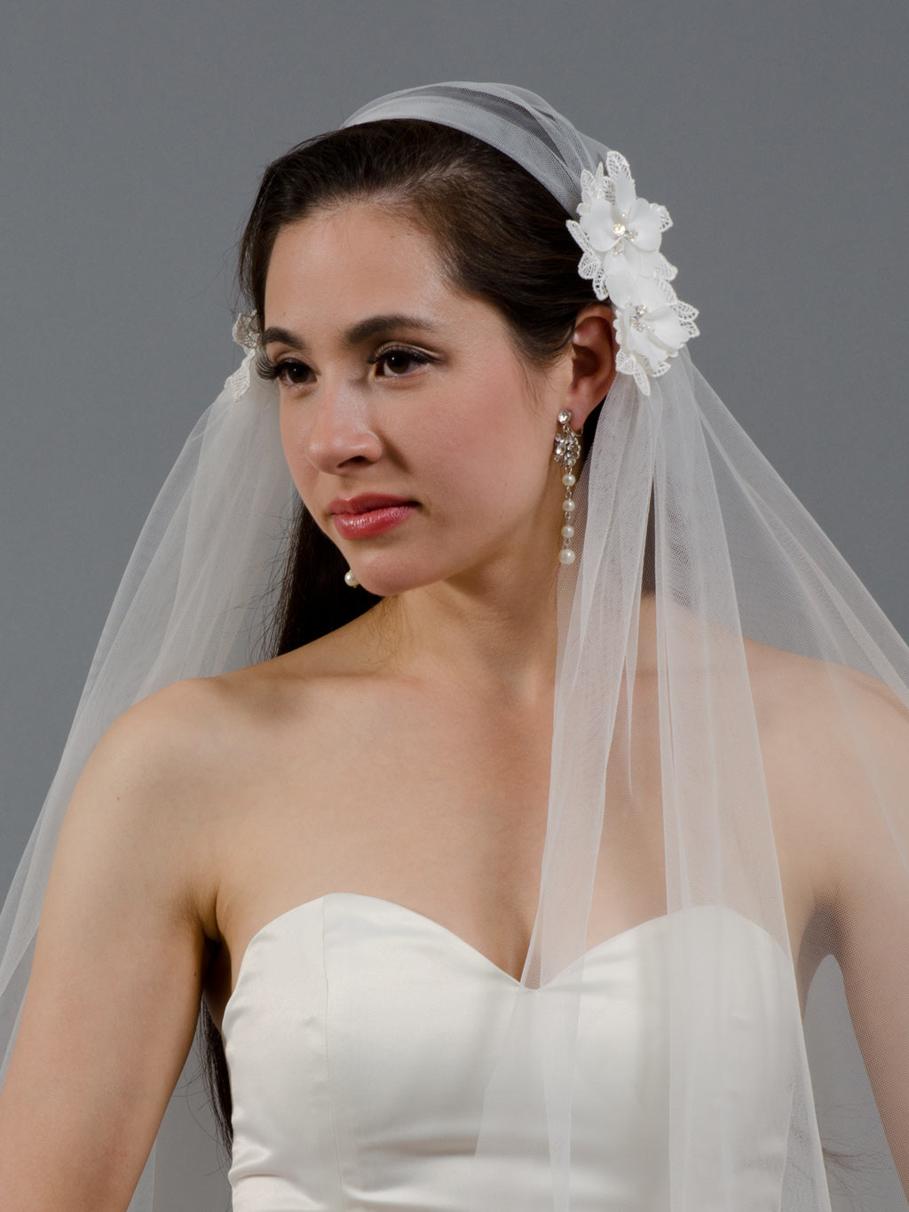 Ivory juliet cap wedding veil V047