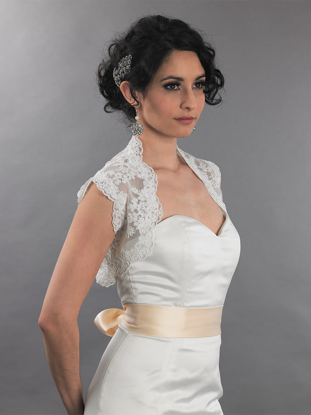 Sleeveless bridal alencon lace bolero jacket - Lace_079