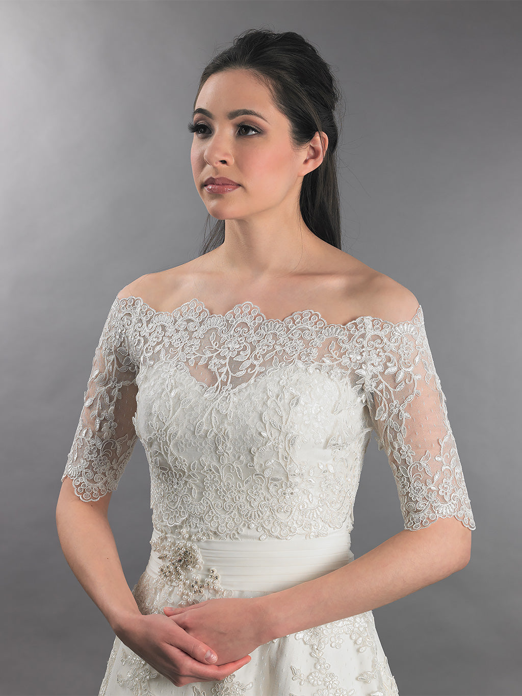 Bridal Jackets Lace Off Shoulder Wedding Boleros Wraps White Ivory Elegant Shrug 