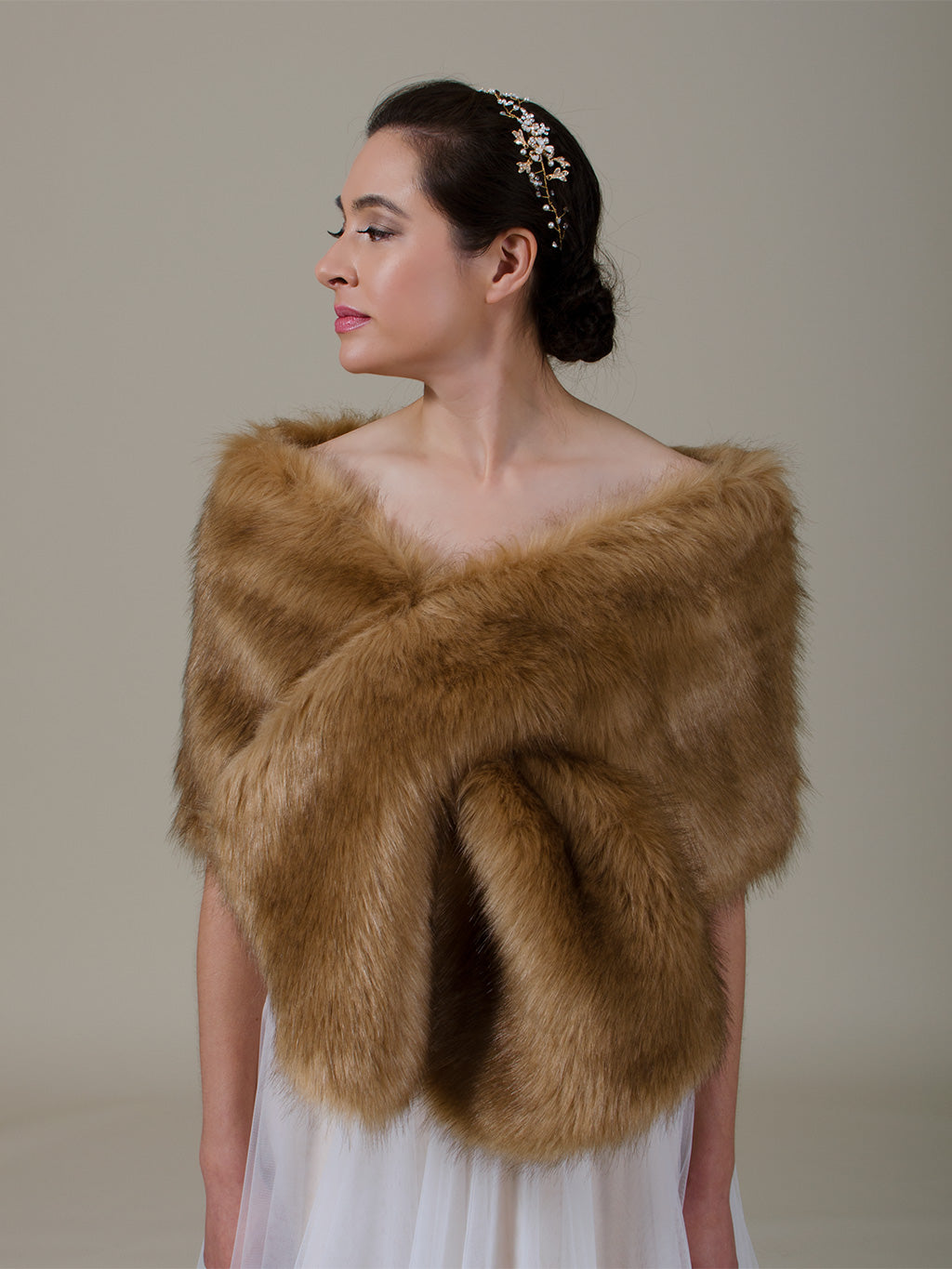 Brown faux fur wrap bridal stole B005-Brown