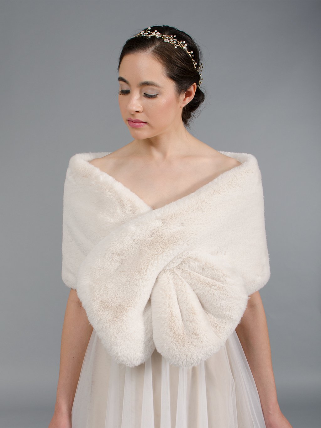 Blush / light brown faux fur wrap bridal stole B004-blush
