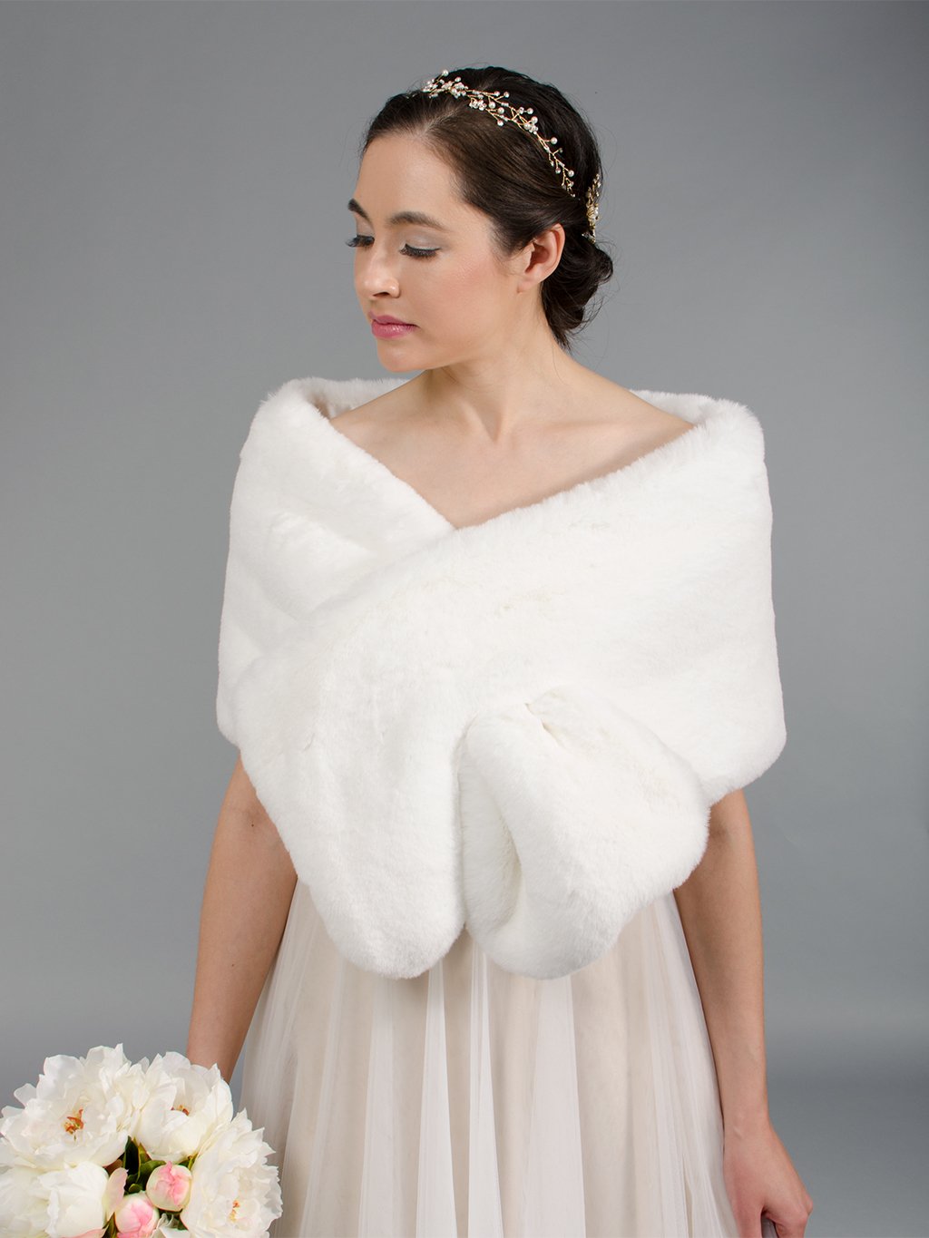 Ivory faux fur wrap bridal stole B004-Ivory