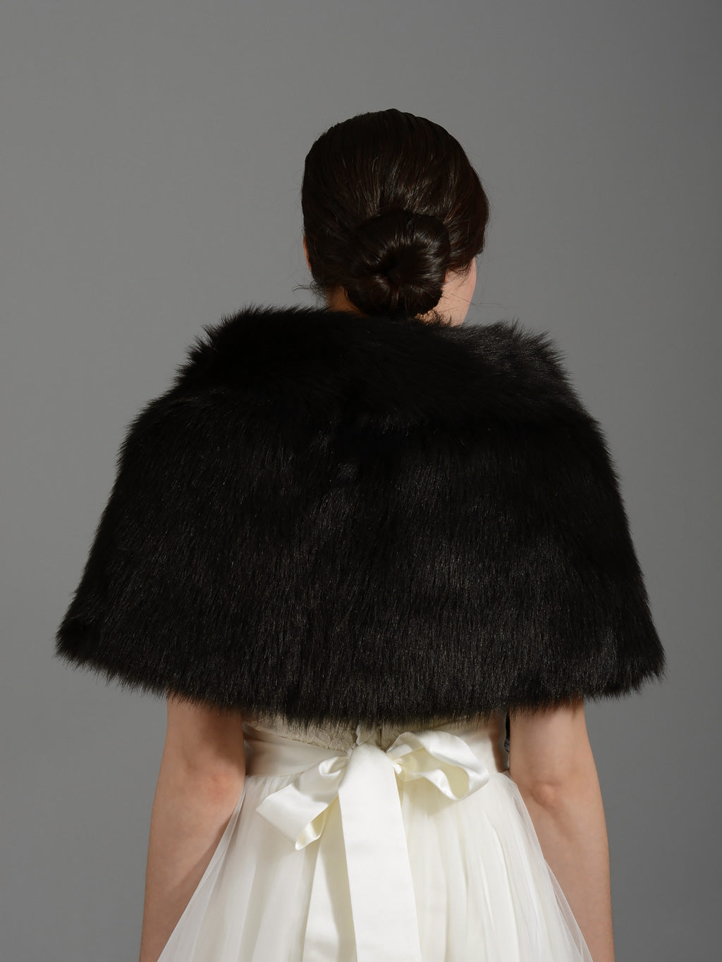 Black faux fur wrap bridal shrug stole shawl -A001_Black