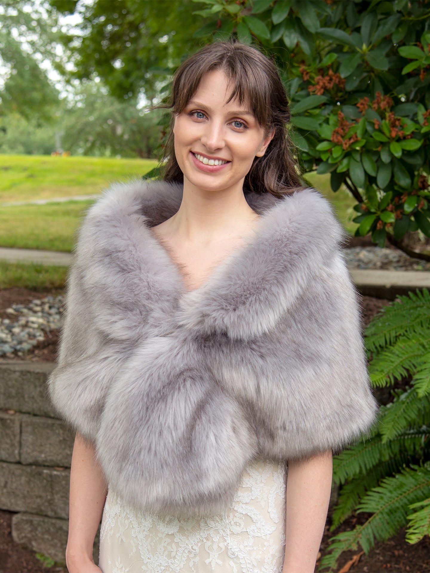 Gray faux fur wrap with darker tips 