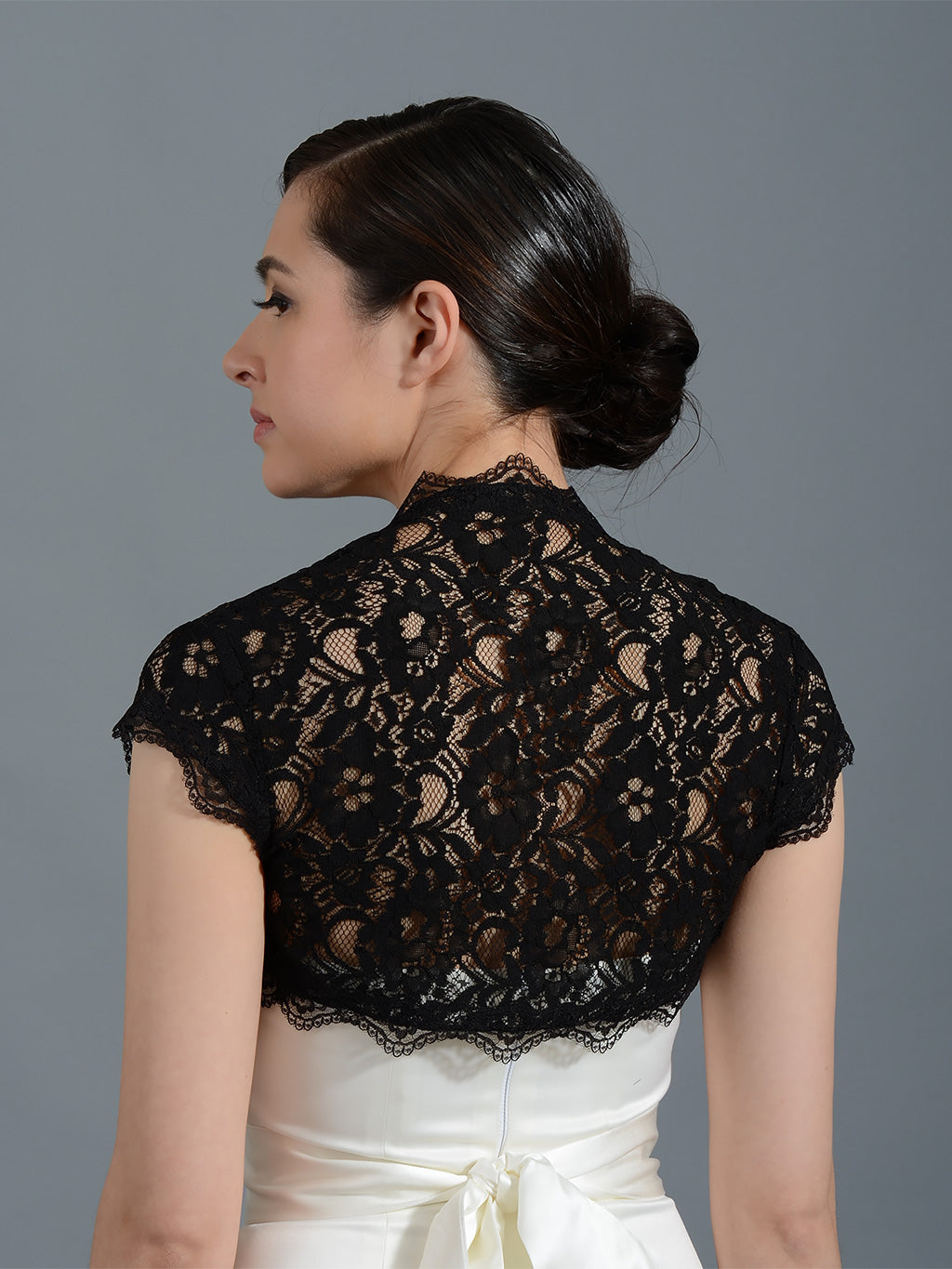 Black cap sleeve bridal lace bolero 