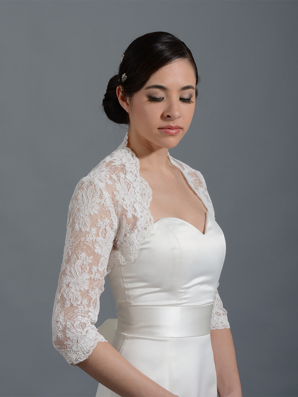 3/4 sleeve bridal alencon lace bolero jacket - 042