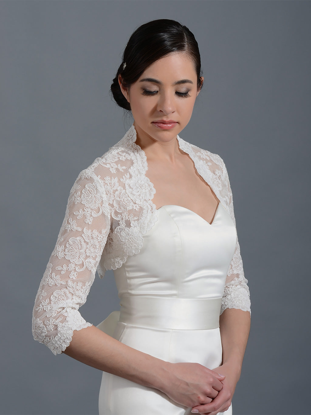 3/4 sleeve bridal alencon lace bolero jacket - Lace_074