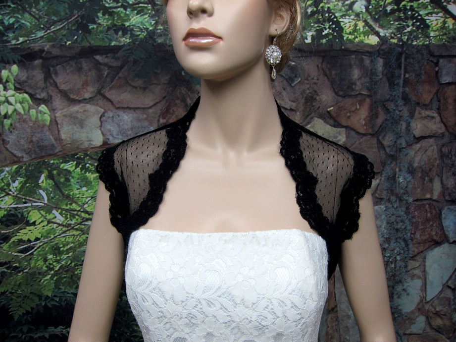 Black sleeveless bridal dot lace wedding bolero jacket Lace_082_Black