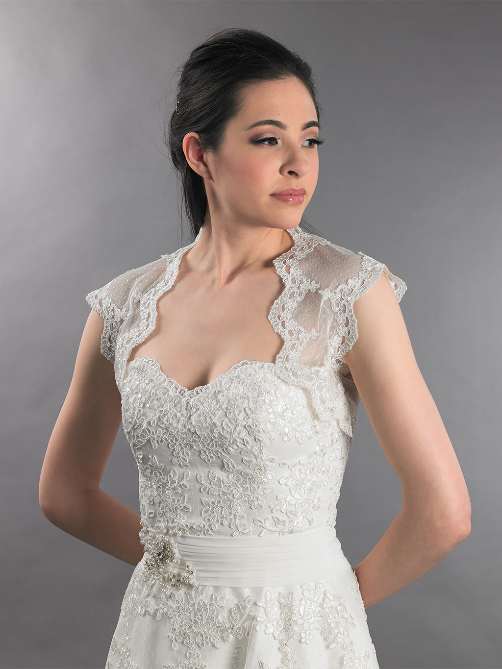 Ivory sleeveless bridal dot lace wedding bolero jacket 082