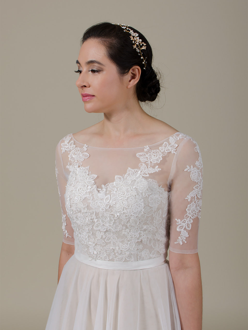 Illusion Tulle Alencon Lace Wedding jacket wedding dress topper WJ036
